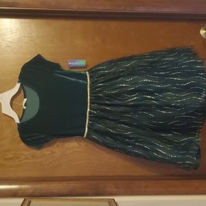 NWT Short Sleeve Green Gold Rhinestone Formal Party Dress Girls 12